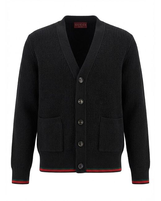 Gucci Black Rib Knit Cardigan for men