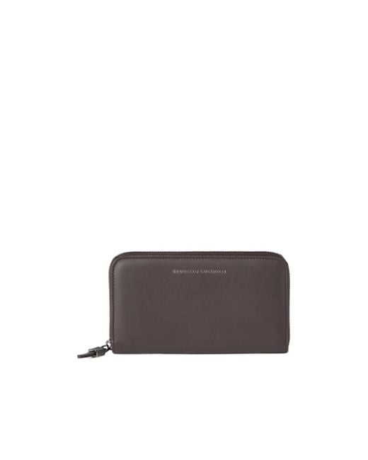 Brunello Cucinelli Brown Calfskin Wallet With Shiny Zipper Pull
