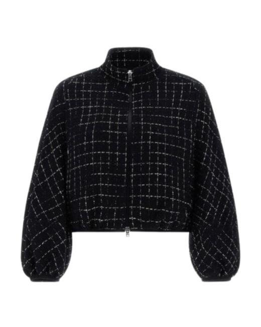 Herno Black Grid-Patterned Cropped Zipped Jacket