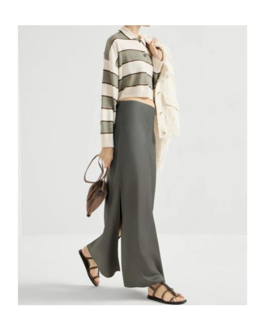 Brunello Cucinelli Gray Slit Detailed Maxi Skirt