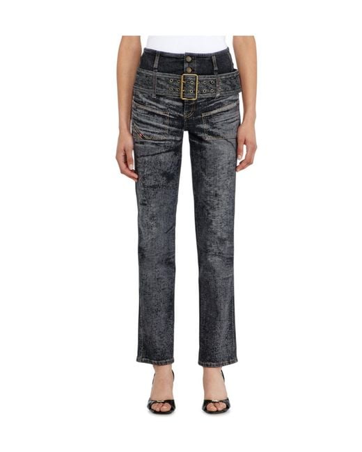 DIESEL Gray D-Gorina Belted High-Rise Jeans