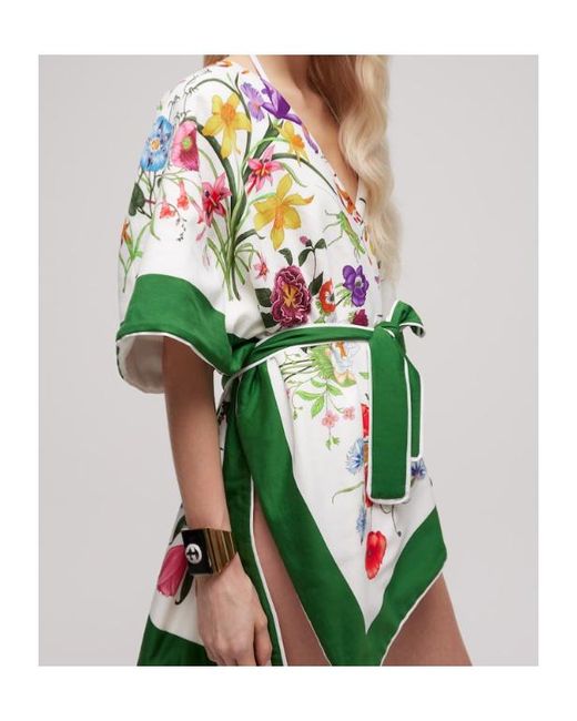 Gucci Green Printed Cotton Cape Dress