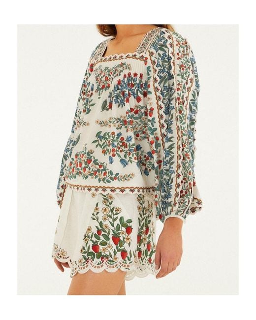 Farm Rio Multicolor Floral-Printed Long-Sleeved Top