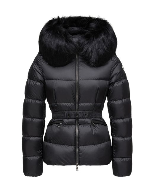 Moncler Black Boed Hooded Shearling-Trimmed Short Down Jacket