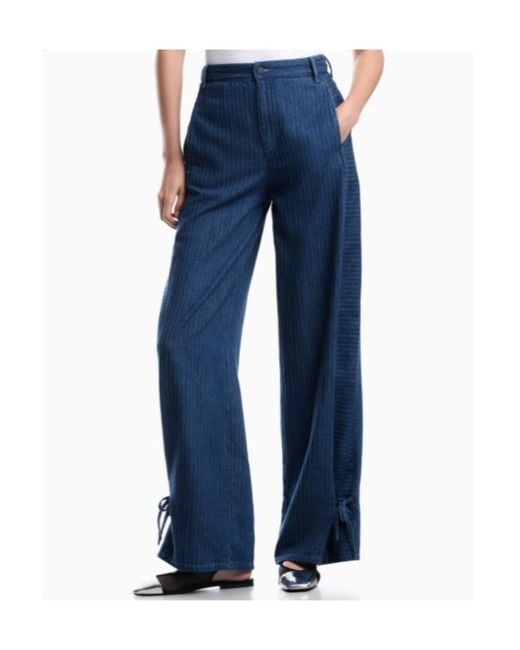 Emporio Armani Blue Herringbone-Pattern Tie-Fastening Jeans