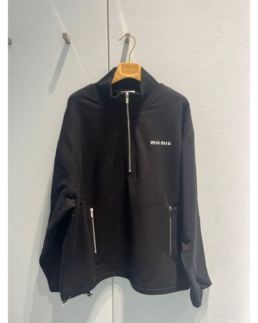 Miu Miu Black Cotton Fleece Zipper Sweatshirt