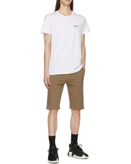 Balmain White Logo Embroidered Crewneck T-Shirt for men
