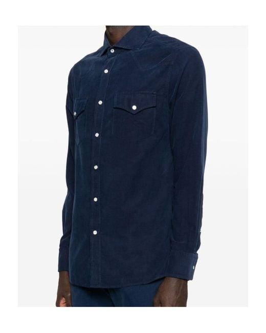 Brunello Cucinelli Blue Long Sleeved Button-Up Shirt for men
