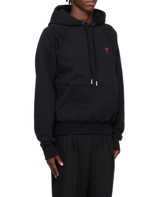 AMI Black Ami De Coeur Drawstring Hoodie for men