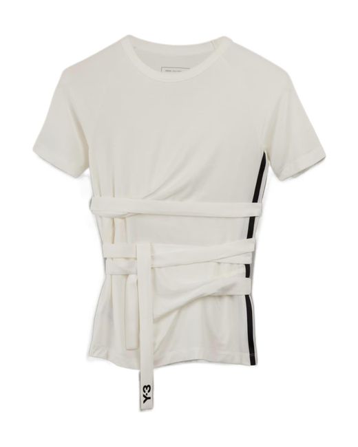 Y-3 White 3-Striped Drawstring T-Shirt