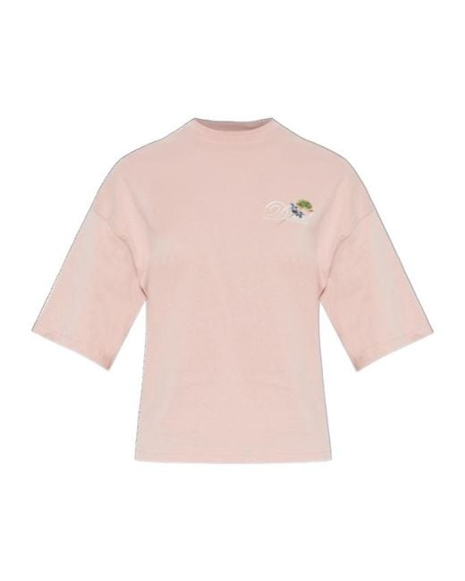 DIESEL Pink T-Cropyn Embroidered-Logo T-Shirt
