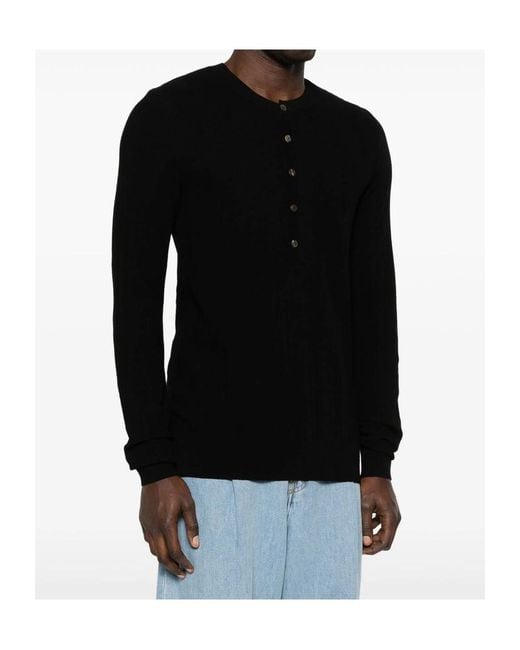 Dries Van Noten Black Long-Sleeved Button-Down Knit Sweater for men