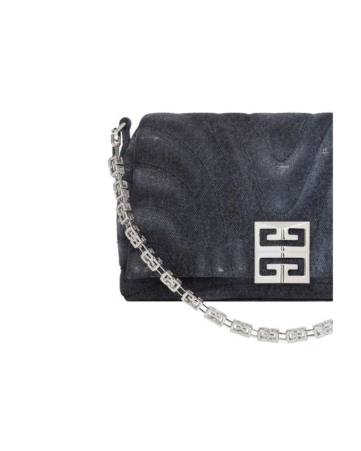 Givenchy Gray Logo Plaque Denim Quilted Small Shoulder Bag