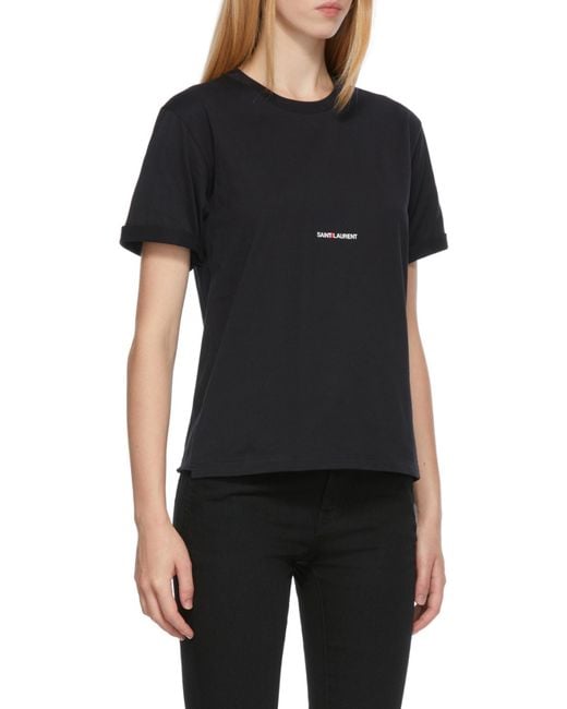 Saint Laurent Black Logo Printed Crewneck T-Shirt