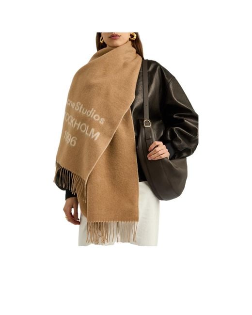 Acne Natural Logo-Intarsia Wool Scarf