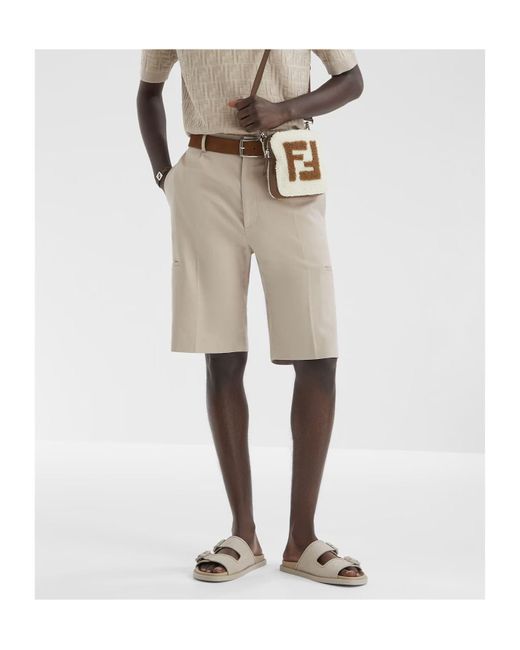 Fendi Natural Straight-Cut Pleated Bermuda Shorts for men