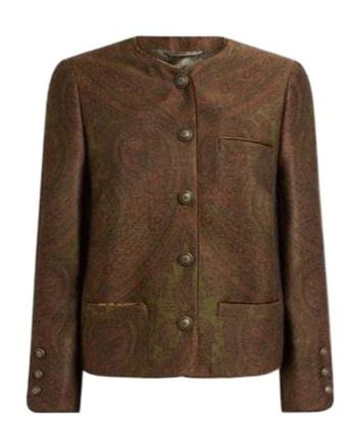 Etro Brown Wool-Blend Jacquard Jacket With Paisley Motif