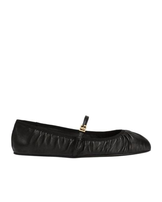 Dolce & Gabbana Black Dg Logo Plaque Ballet Flats