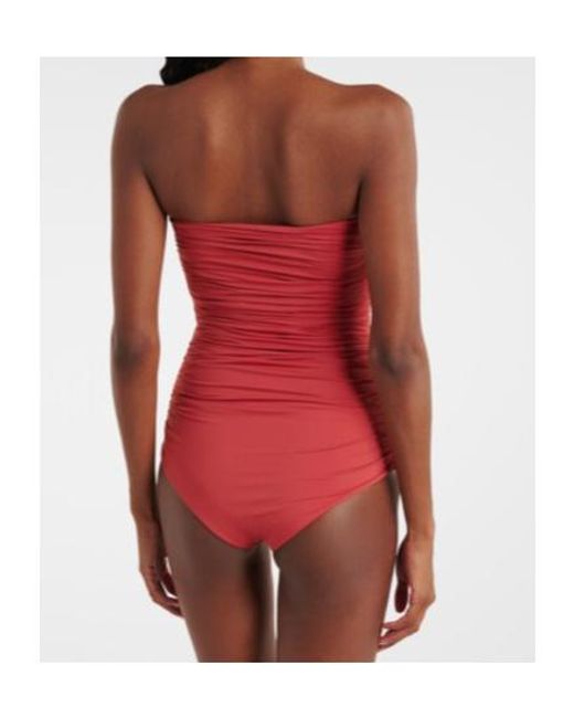 Magda Butrym Red Floral-Appliqué Ruched Swimsuit