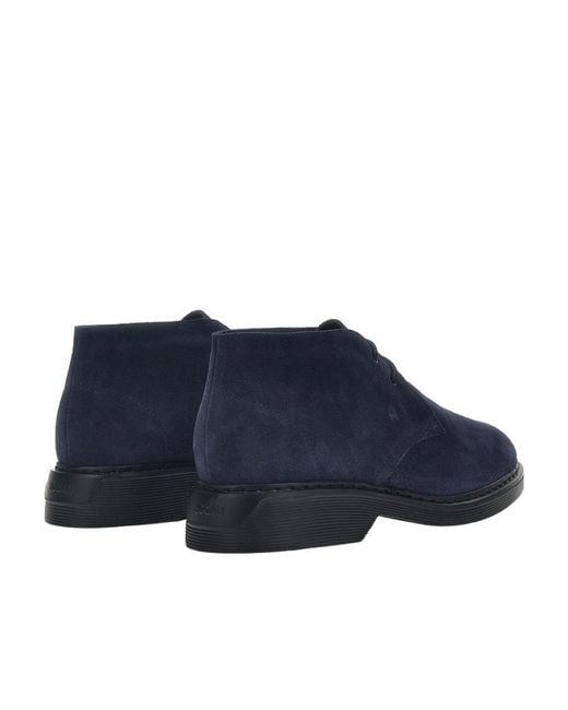 Hogan Blue Round-Toe Lace-Up Desert Boots for men