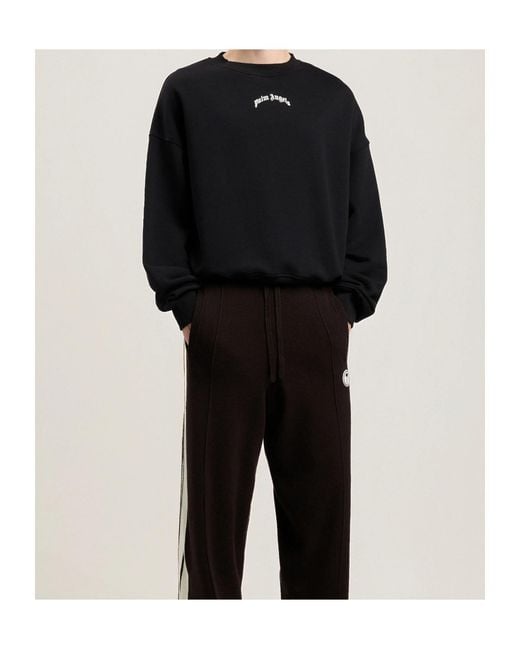 Palm Angels Black Curved Logo Loose Sweatshirt for men