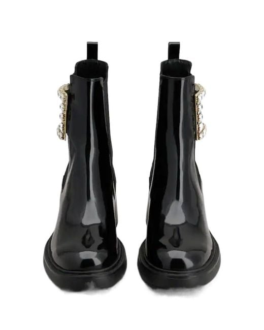 Roger Vivier Black Viv' Rangers Strass Buckle Chelsea Ankle Boots