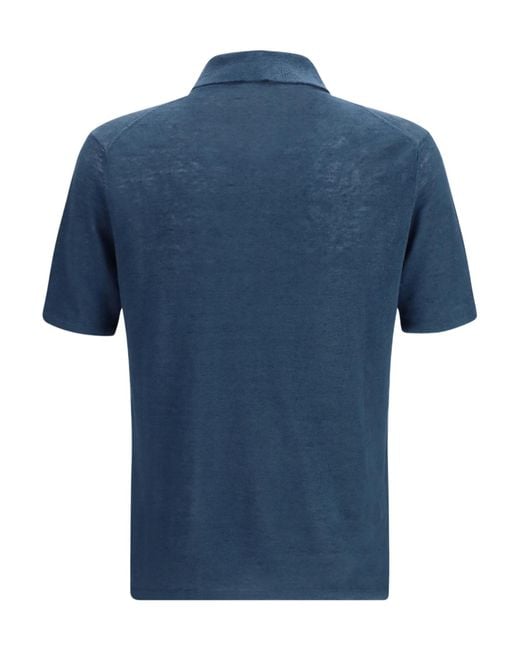 Roberto Collina Blue Lightweight Linen Polo Shirt for men