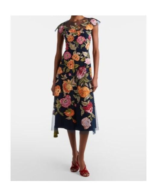 Carolina Herrera White Floral Sequined Tulle Midi Dress