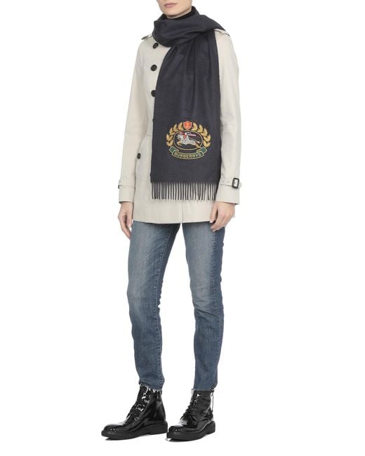 Burberry Black Logo Embroidered Scarf for men