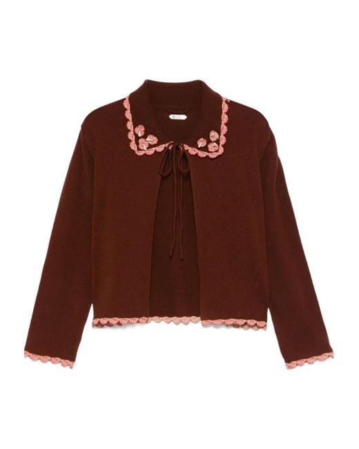 Bode Brown Rookie Long-Sleeved Wool Knit Cardigan