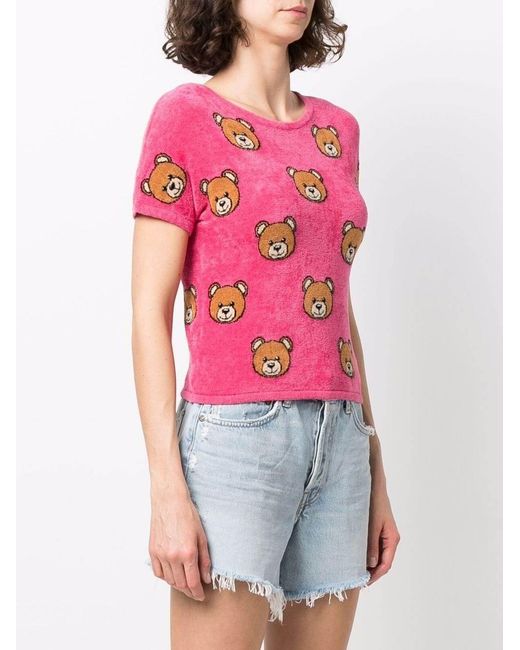 Moschino Pink Teddy Bear-Print Brushed T-Shirt