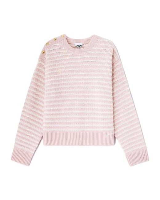 Ganni Pink Stripe Wool Mix Jumper