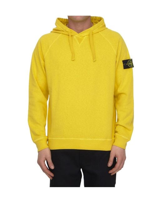 Stone Island Yellow Compass-Patch Pullover Hoodie for men