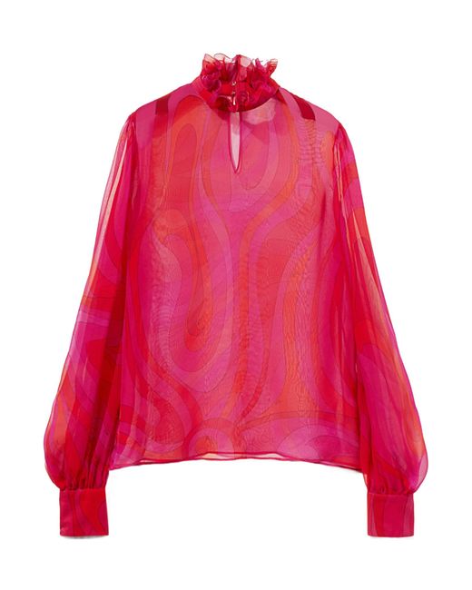 Emilio Pucci Red Semi-Sheer Silk Chiffon Blouse
