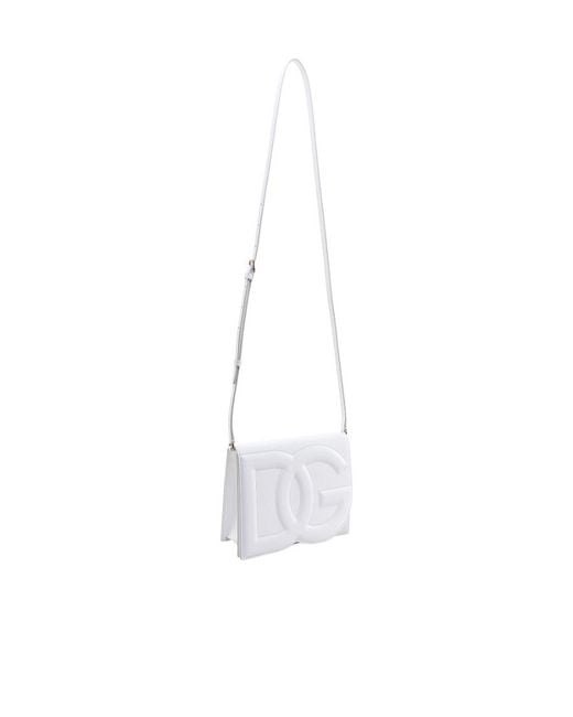 Dolce & Gabbana White Logo Embossed Foldover Top Crossbody Bag