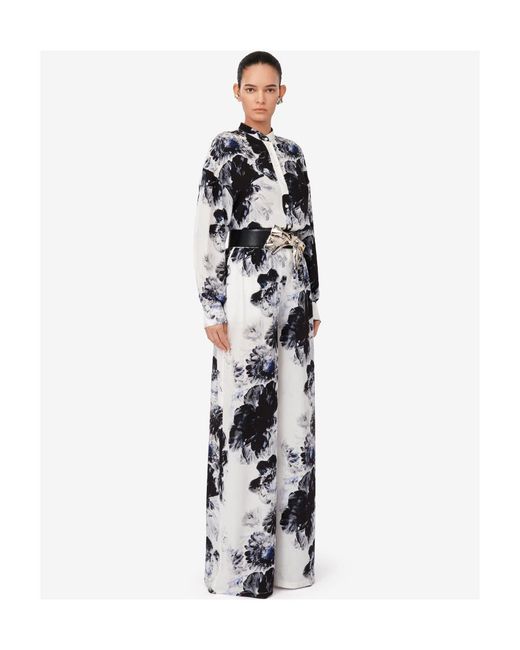 McQueen White Floral Printed Elasticated Waistband Trousers