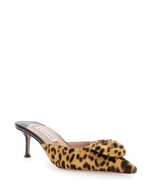 Aquazzura Metallic The Hood Bow Mid Heel Mules