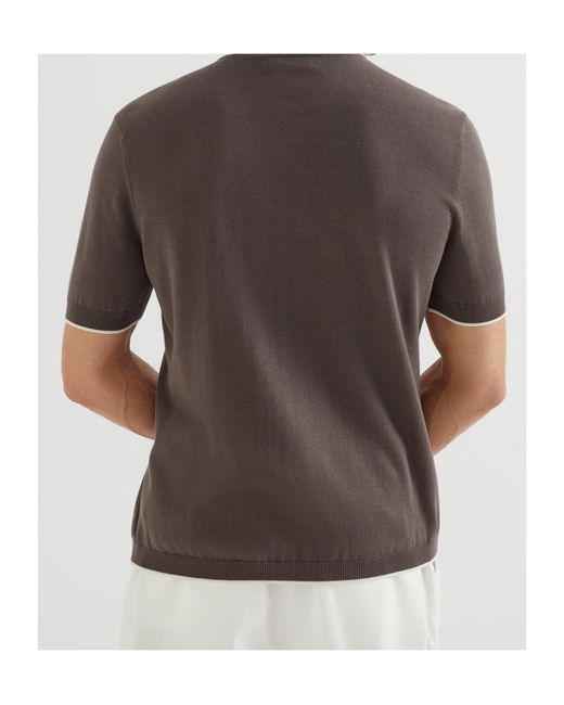 Brunello Cucinelli Gray Short-Sleeved Knitted Polo Shirt for men