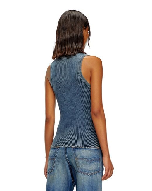 DIESEL Blue M-Anchor-A-Sl Ribbed Cotton Tank Top