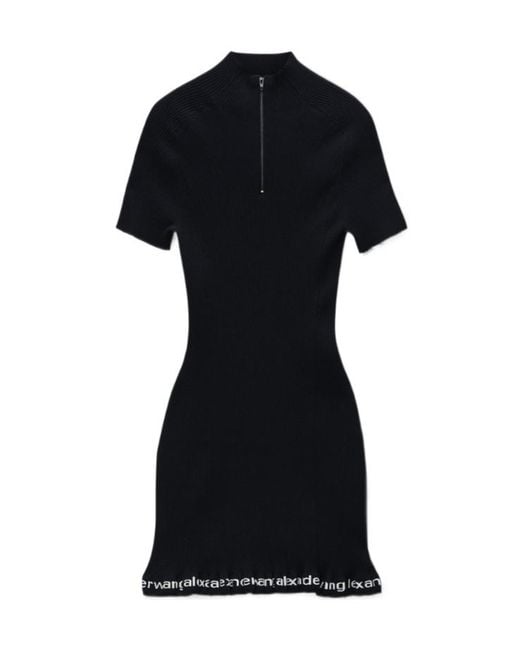 Alexander Wang Black Ribbed Short-Sleeved Dress