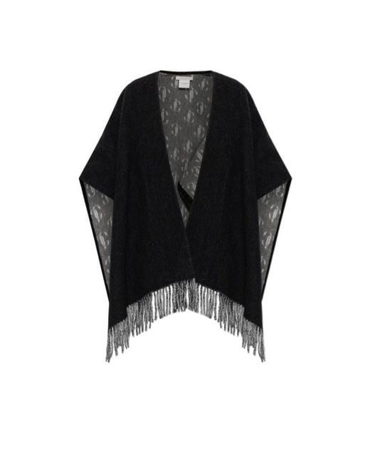 Jimmy Choo Black Reversible Fringe Cape