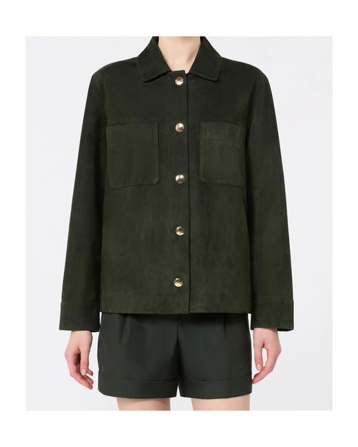 Max Mara Green Button-Fastening Suede Jacket