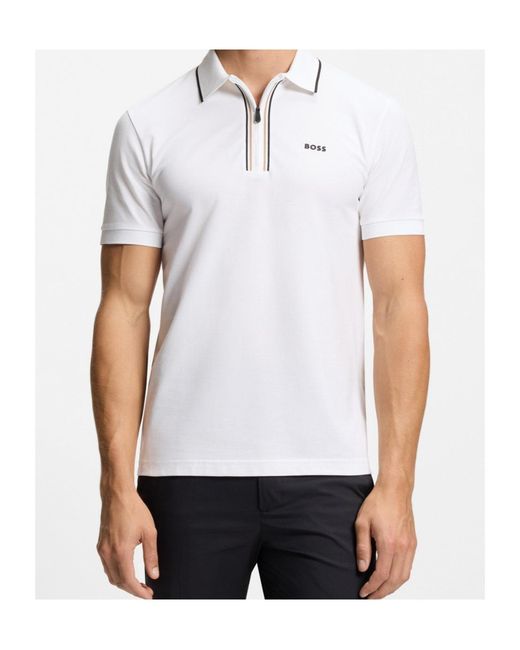 Boss White Boss Zip Placket Polo Shirt for men