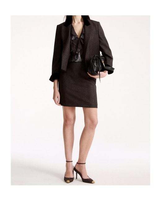 Marella Black Collared Cropped Casual Jacket