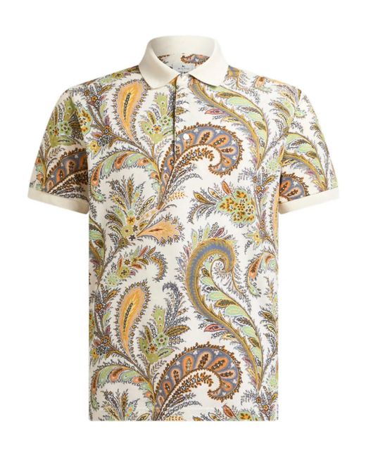 Etro White Floral Paisley Cotton Polo Shirt for men