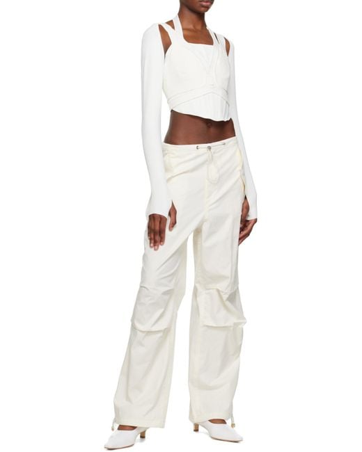 Dion Lee White Drawstring Parachute Trousers for men