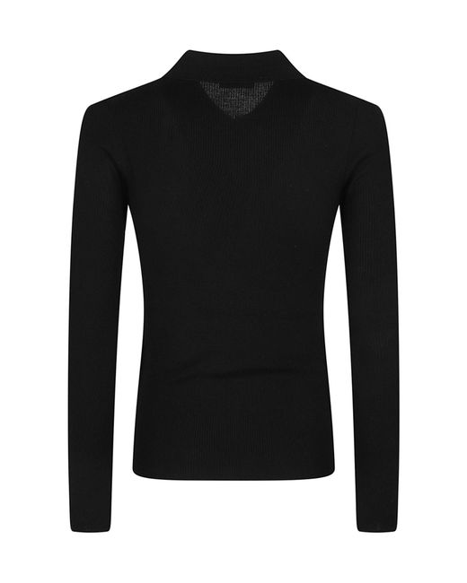 P.A.R.O.S.H. Black Ribbed-Knit Polo Top