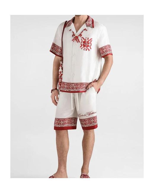 Dolce & Gabbana Red Silk Printed Shorts for men
