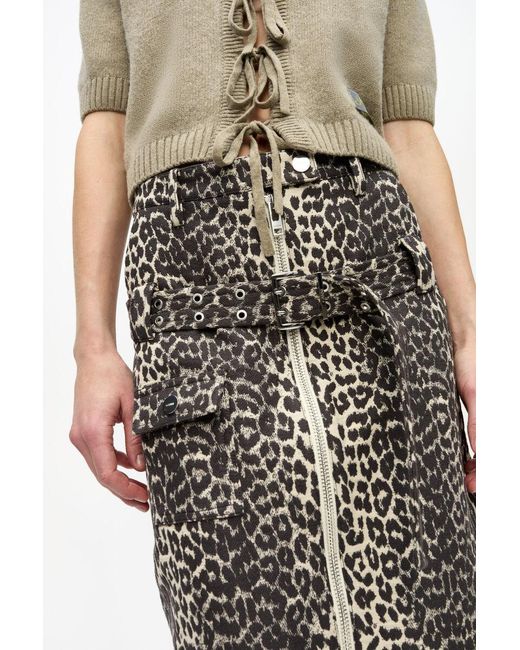 Ganni Multicolor Leopard Cotton Tweed Midi Skirt