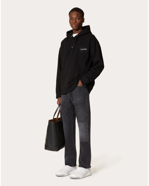 Valentino Blue Patchwork-Detailed Tapered Jeans for men